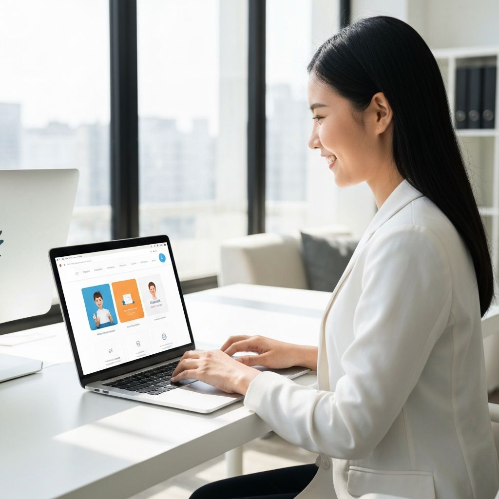 Professional person happily using a beautiful modern website on laptop - ZelloWeb web development